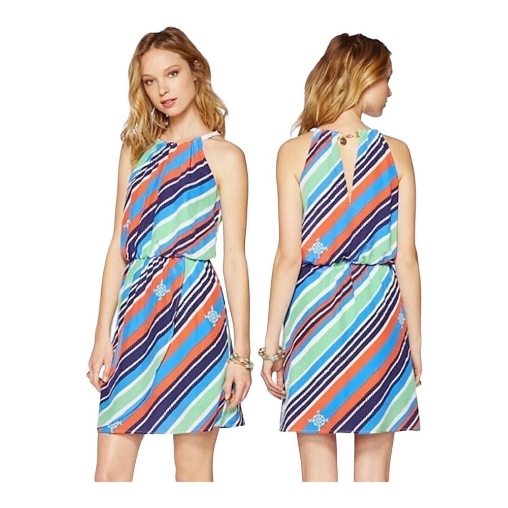 Lilly Pulitzer Kennett Overboard Halter Dress Striped Nautical‎ Sundress size S